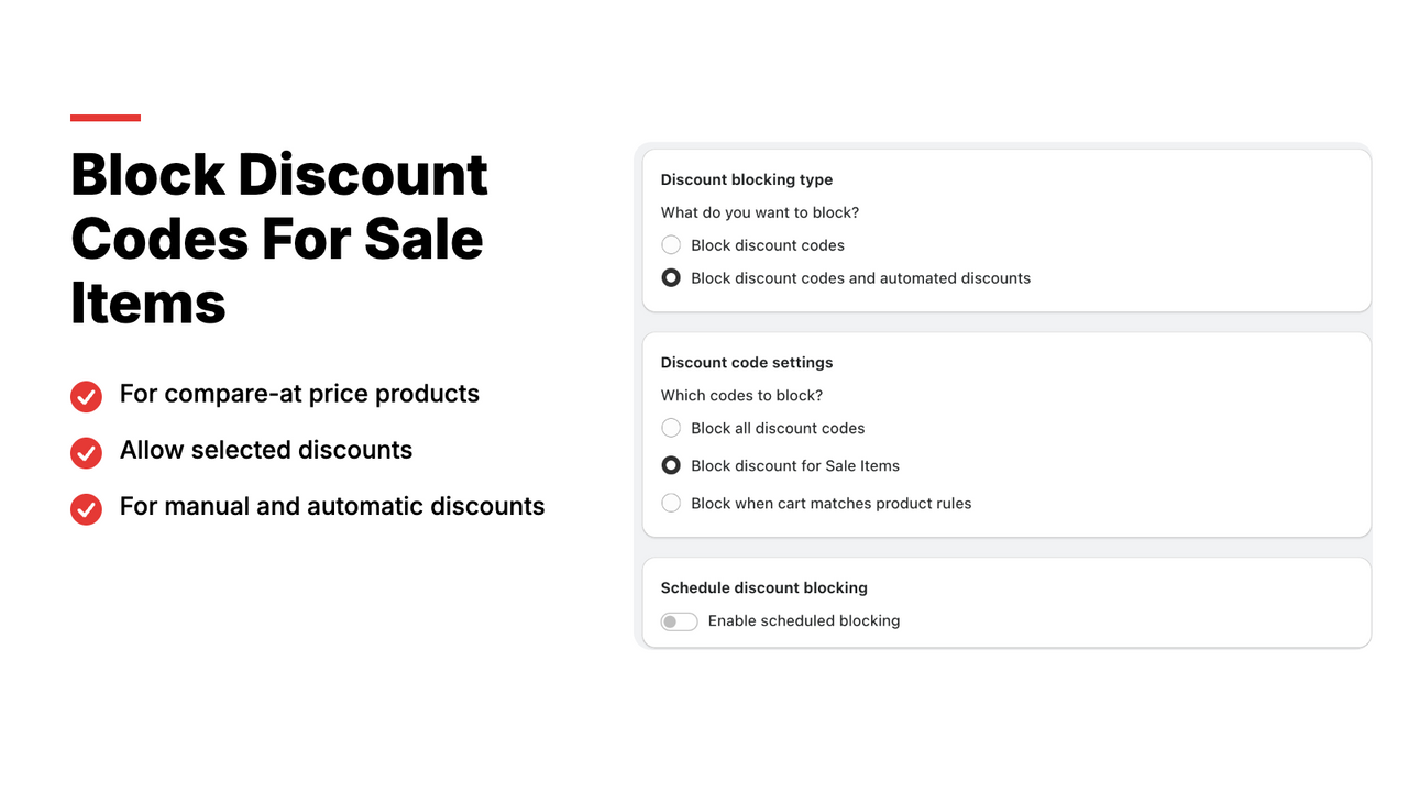 DCB settings: block discount codes for sale items with compare-at price