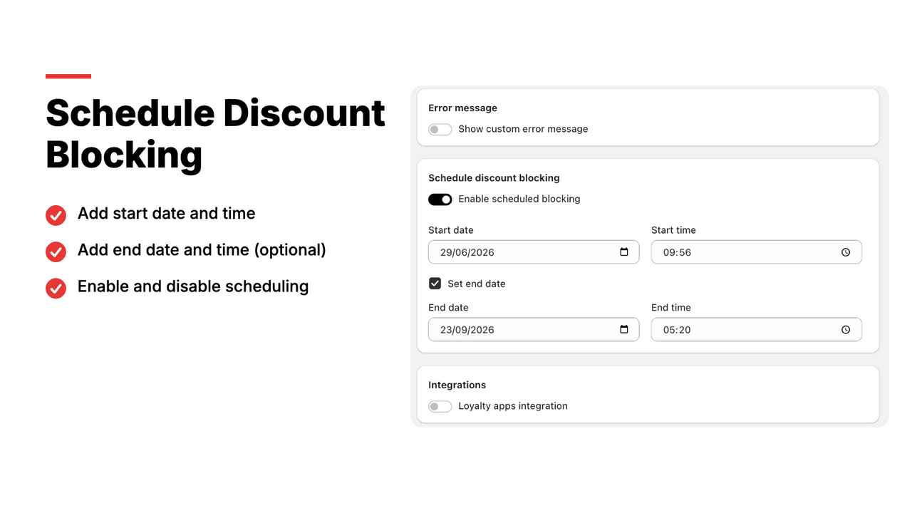 DCB block discount codes for selected products and product tags